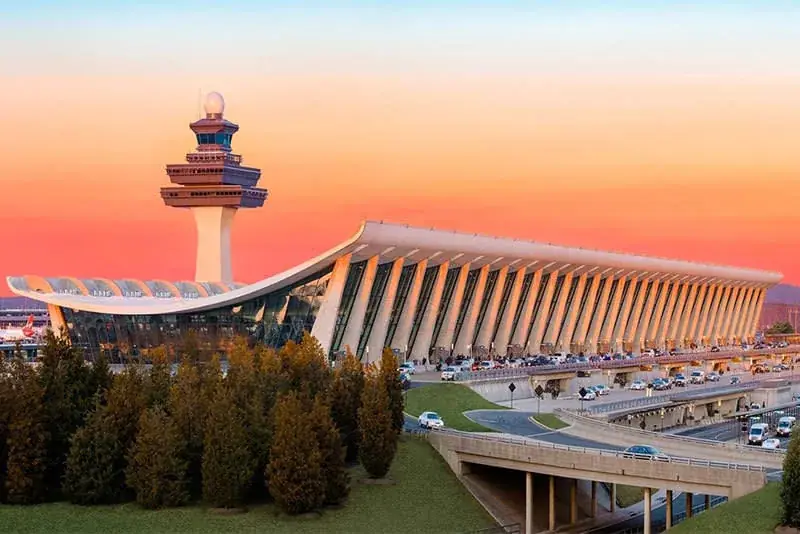 Dulles International Airport at sunset — a gateway landmark of Loudoun County