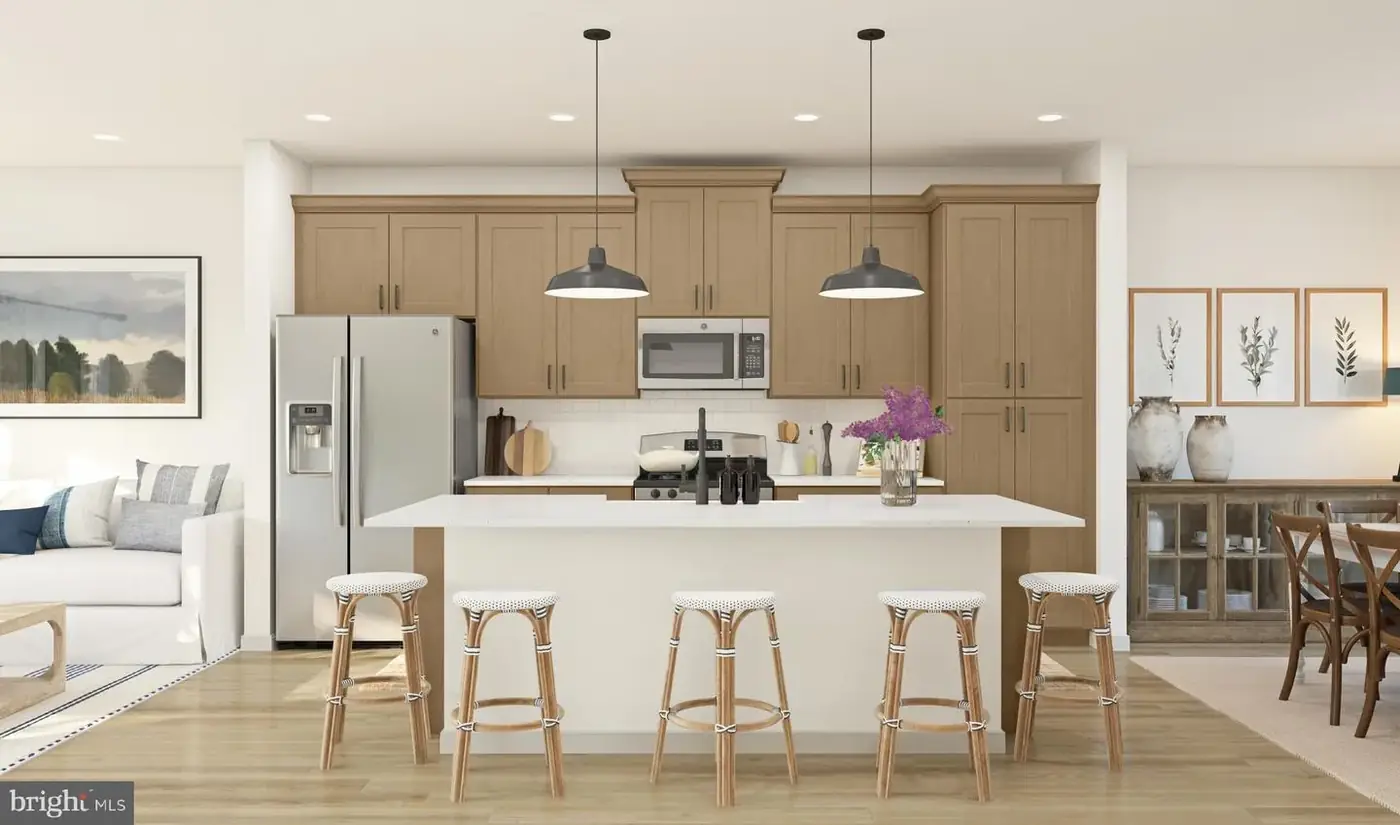 Bright modern kitchen with island seating in a Northern Virginia rental
